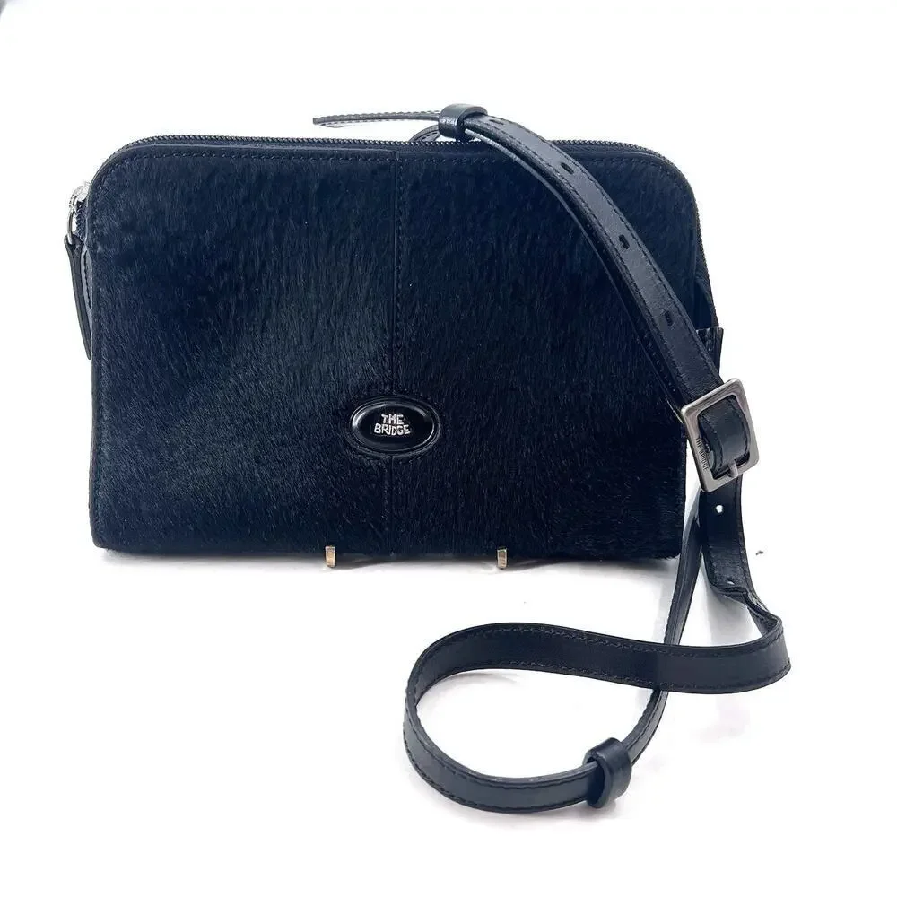 Vintage The Bridge Black Leather & Cowhide Small Crossbody Handbag Purse - RARE!